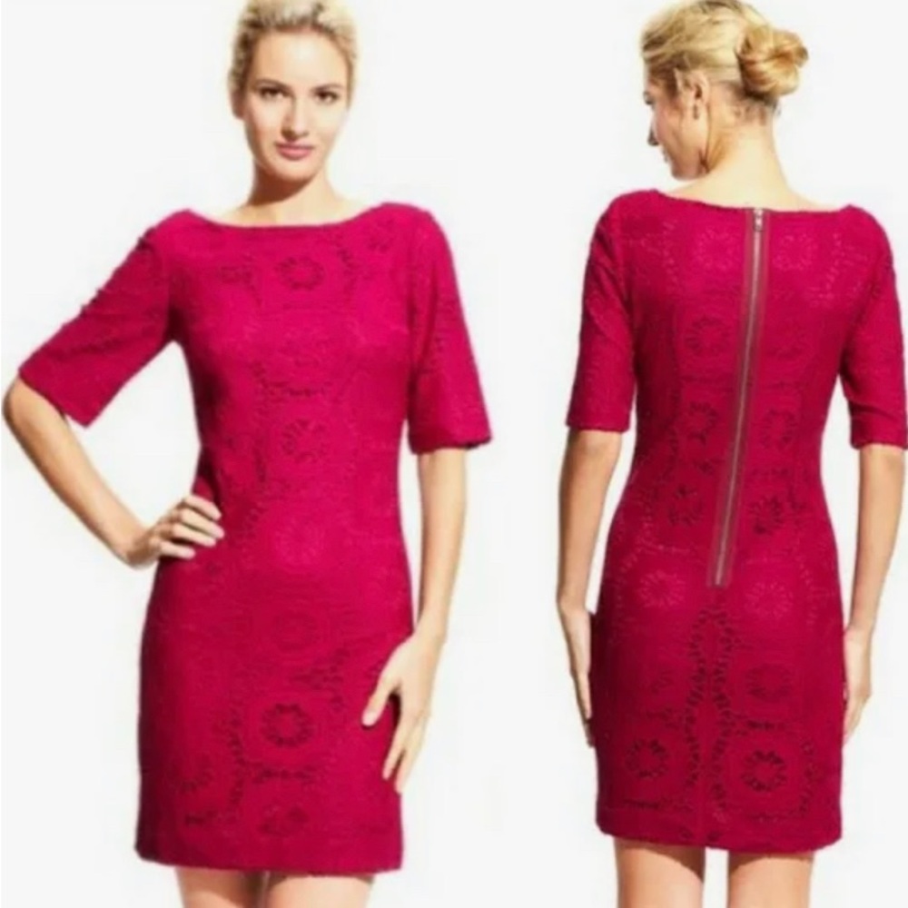Adrianna Papell Crochet Shift Dress Berry